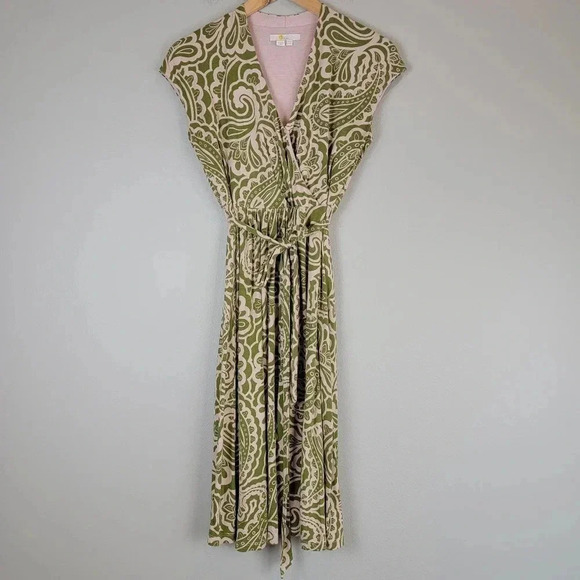 Boden Jersey Dress Paisley Print Wrap Front Capped Sleeve Stretch 4P - Picture 4 of 7
